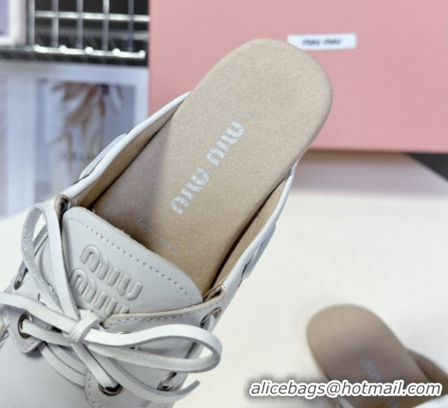 Top Design Miu Miu Faded Leather Sneaker Mules White 2025 5D455E