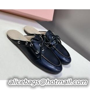 Luxury Miu Miu Faded Leather Sneaker Mules Black 2025 5D455E