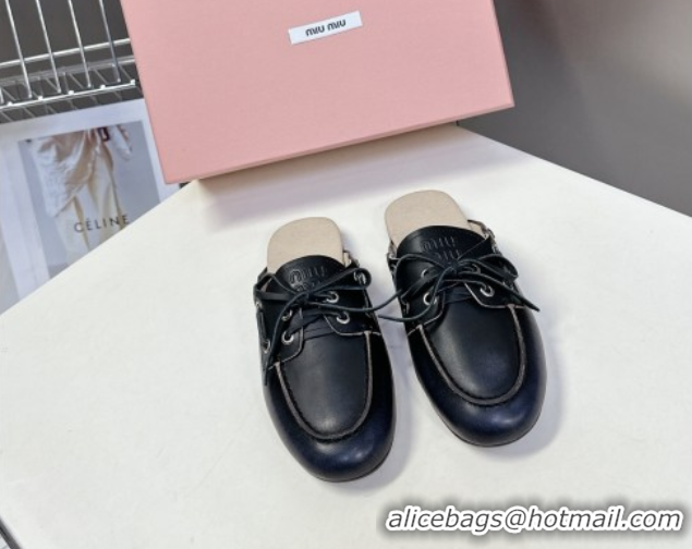 Luxury Miu Miu Faded Leather Sneaker Mules Black 2025 5D455E