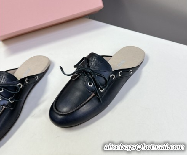 Luxury Miu Miu Faded Leather Sneaker Mules Black 2025 5D455E