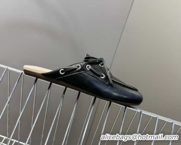 Luxury Miu Miu Faded Leather Sneaker Mules Black 2025 5D455E