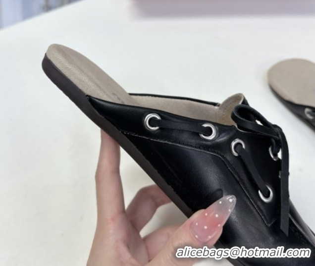 Luxury Miu Miu Faded Leather Sneaker Mules Black 2025 5D455E