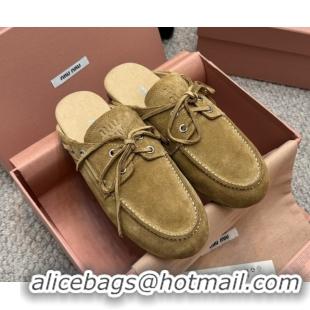 Top Grade Miu Miu Faded Suede Sneaker Mules Dark Beige 2025 5D455E