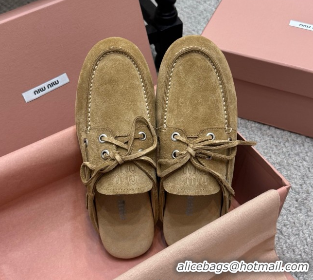Top Grade Miu Miu Faded Suede Sneaker Mules Dark Beige 2025 5D455E