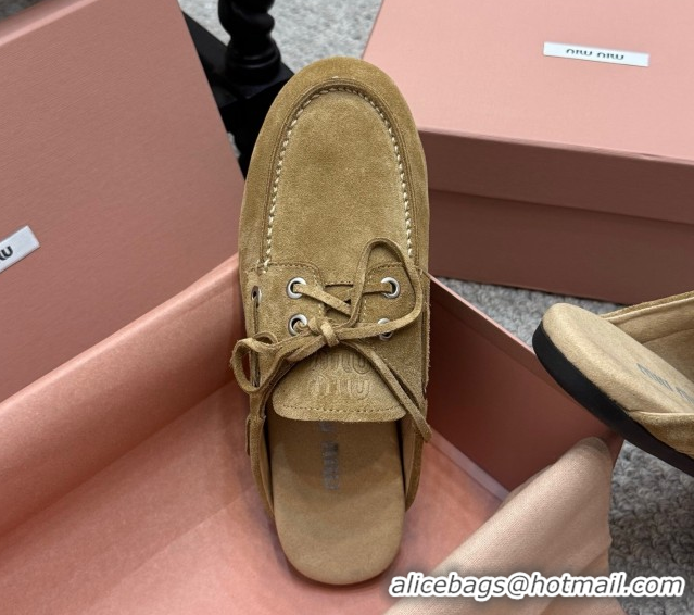 Top Grade Miu Miu Faded Suede Sneaker Mules Dark Beige 2025 5D455E