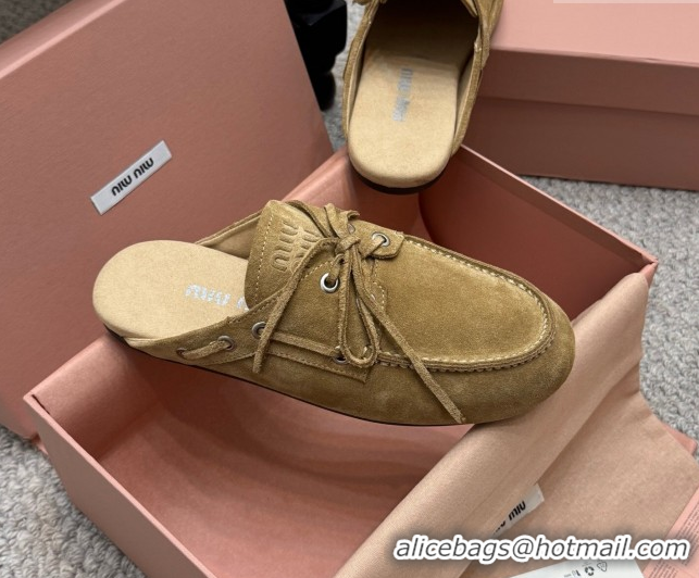 Top Grade Miu Miu Faded Suede Sneaker Mules Dark Beige 2025 5D455E