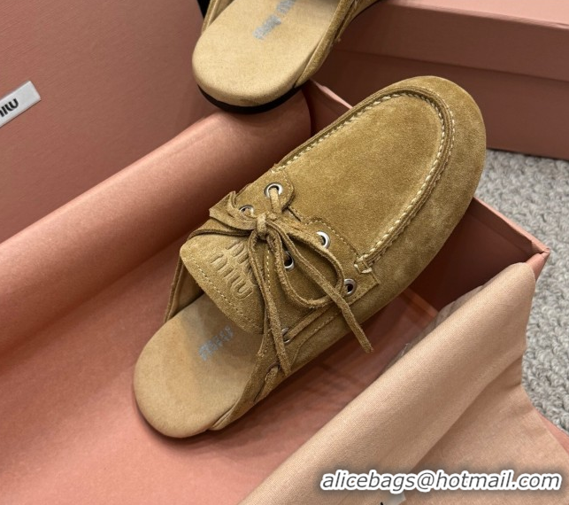 Top Grade Miu Miu Faded Suede Sneaker Mules Dark Beige 2025 5D455E