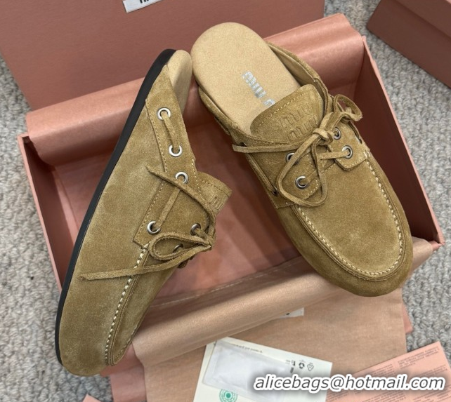 Top Grade Miu Miu Faded Suede Sneaker Mules Dark Beige 2025 5D455E