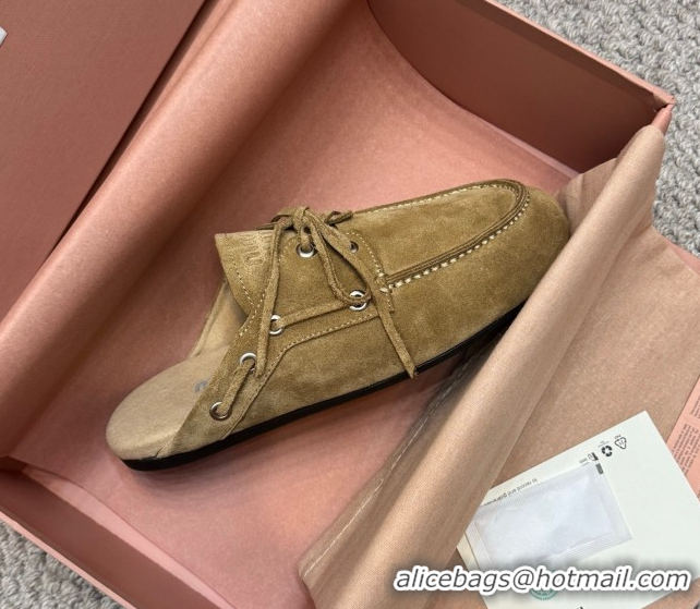 Top Grade Miu Miu Faded Suede Sneaker Mules Dark Beige 2025 5D455E