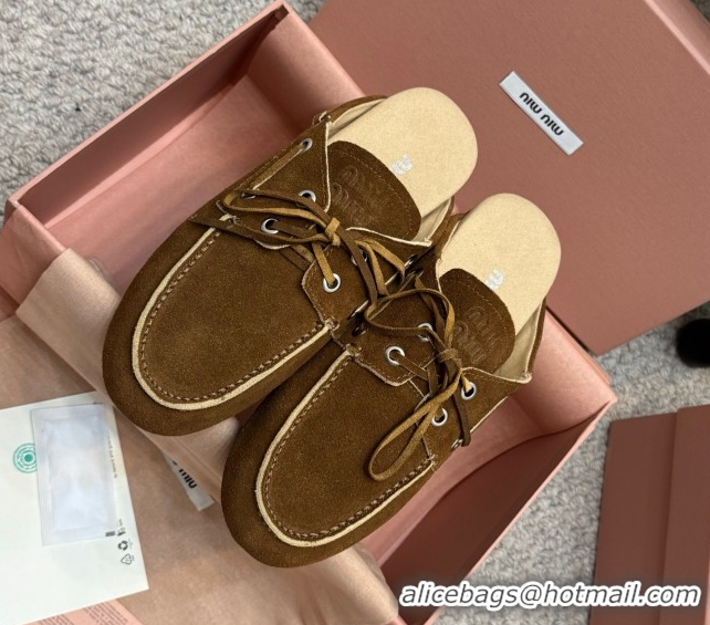 Good Product Miu Miu Faded Suede Sneaker Mules Dark Brown 2025 5D455E
