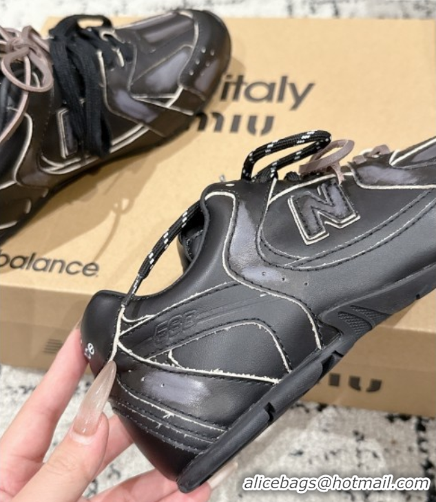 Buy Discount New Balance x Miu Miu 530 Sneakers in Faded Leather Black 0603137