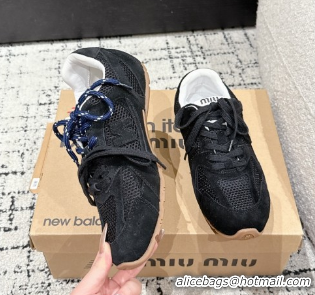Durable New Balance x Miu Miu 530 Sneakers in Suede and Mesh Black 0603139