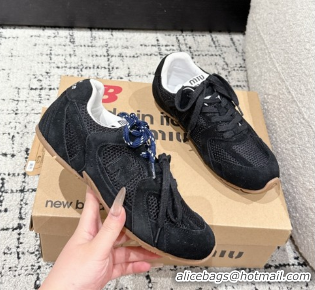 Durable New Balance x Miu Miu 530 Sneakers in Suede and Mesh Black 0603139