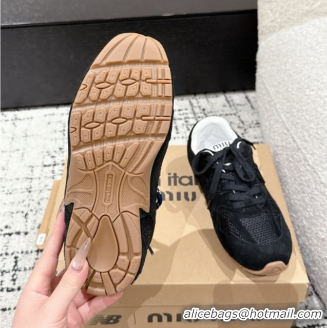 Durable New Balance x Miu Miu 530 Sneakers in Suede and Mesh Black 0603139