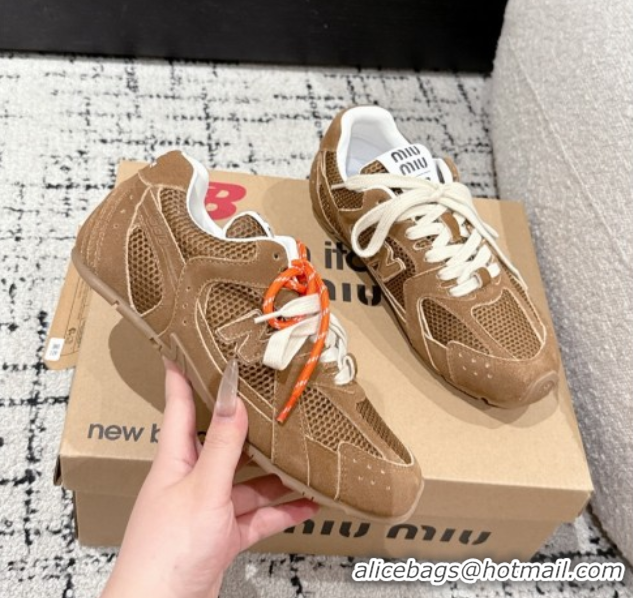 Pretty Style New Balance x Miu Miu 530 Sneakers in Suede and Mesh Brown 0603140