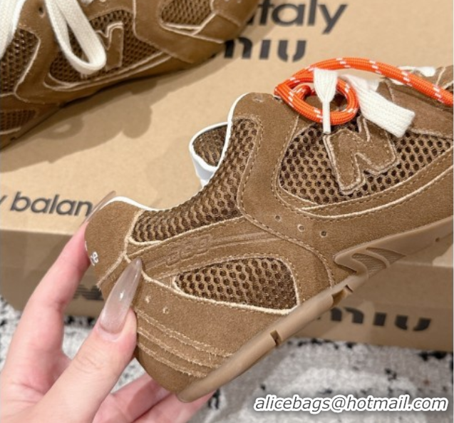 Pretty Style New Balance x Miu Miu 530 Sneakers in Suede and Mesh Brown 0603140