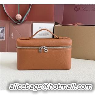 Original Discount Loro Piana LP Extra Pocket Pouch L19 in Grained Calfskin FAI8393 Tabac Brown/Silver 2025