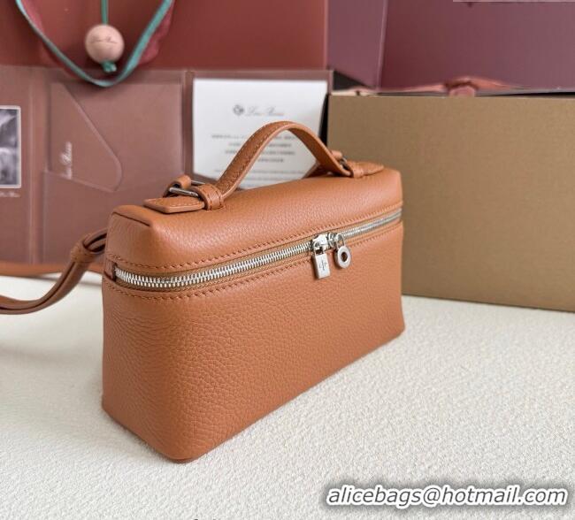 Original Discount Loro Piana LP Extra Pocket Pouch L19 in Grained Calfskin FAI8393 Tabac Brown/Silver 2025