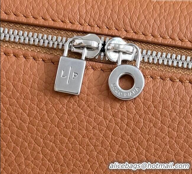 Original Discount Loro Piana LP Extra Pocket Pouch L19 in Grained Calfskin FAI8393 Tabac Brown/Silver 2025