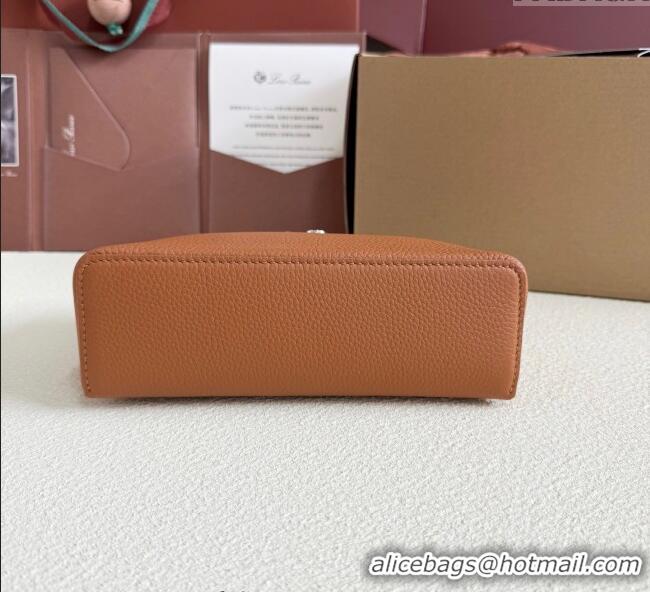 Original Discount Loro Piana LP Extra Pocket Pouch L19 in Grained Calfskin FAI8393 Tabac Brown/Silver 2025