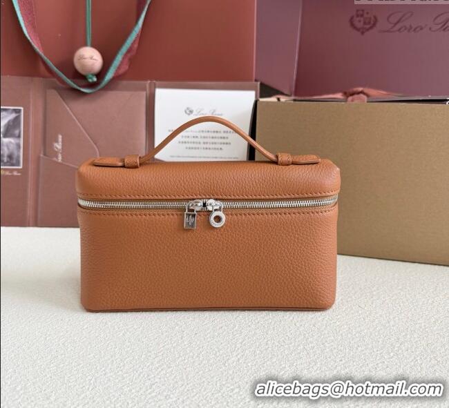 Original Discount Loro Piana LP Extra Pocket Pouch L19 in Grained Calfskin FAI8393 Tabac Brown/Silver 2025