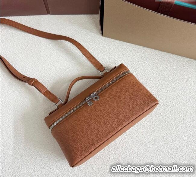 Original Discount Loro Piana LP Extra Pocket Pouch L19 in Grained Calfskin FAI8393 Tabac Brown/Silver 2025