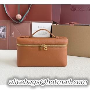 Best Price Loro Piana LP Extra Pocket Pouch L19 in Grained Calfskin FAI8393 Tabac Brown/Gold 2025