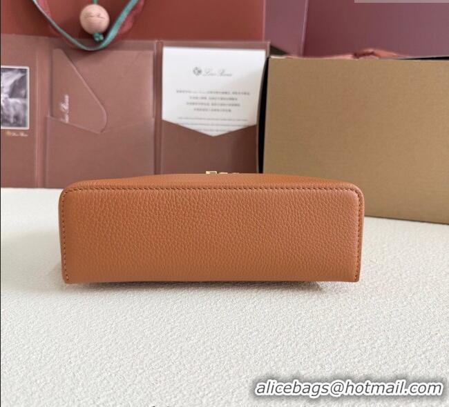Best Price Loro Piana LP Extra Pocket Pouch L19 in Grained Calfskin FAI8393 Tabac Brown/Gold 2025