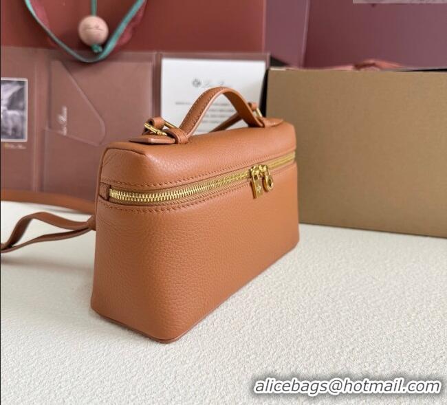 Best Price Loro Piana LP Extra Pocket Pouch L19 in Grained Calfskin FAI8393 Tabac Brown/Gold 2025
