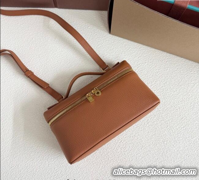 Best Price Loro Piana LP Extra Pocket Pouch L19 in Grained Calfskin FAI8393 Tabac Brown/Gold 2025