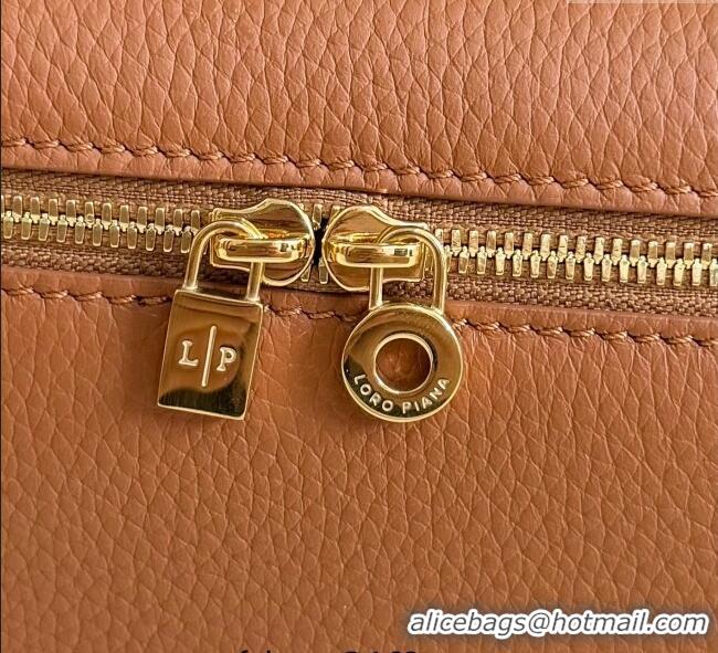 Best Price Loro Piana LP Extra Pocket Pouch L19 in Grained Calfskin FAI8393 Tabac Brown/Gold 2025