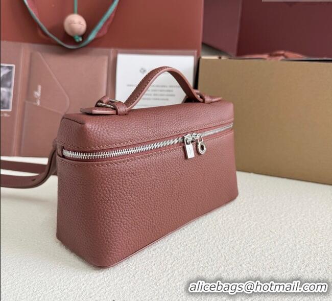 High Quality Loro Piana LP Extra Pocket Pouch L19 in Grained Calfskin FAI8393 Brick 2025
