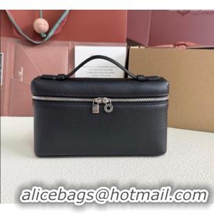 Top Design Loro Piana LP Extra Pocket Pouch L19 in Grained Calfskin FAI8393 Black/Silver 2025