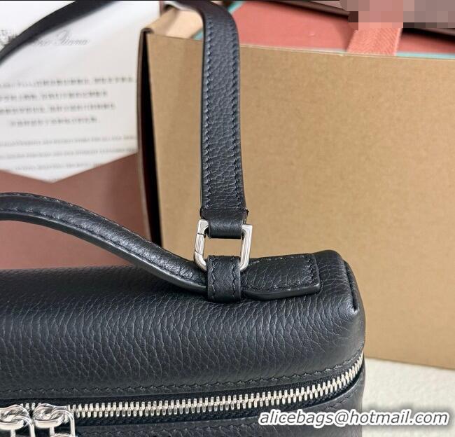 Top Design Loro Piana LP Extra Pocket Pouch L19 in Grained Calfskin FAI8393 Black/Silver 2025