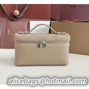 Best Quality Loro Piana LP Extra Pocket Pouch L19 in Grained Calfskin FAI8393 Beige/Silver 2025