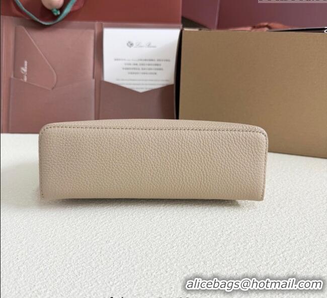 Best Quality Loro Piana LP Extra Pocket Pouch L19 in Grained Calfskin FAI8393 Beige/Silver 2025