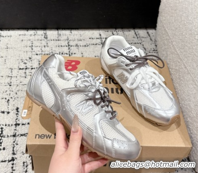 Unique Style New Balance x Miu Miu 530 Sneakers in Leather and Mesh Silver 50603141