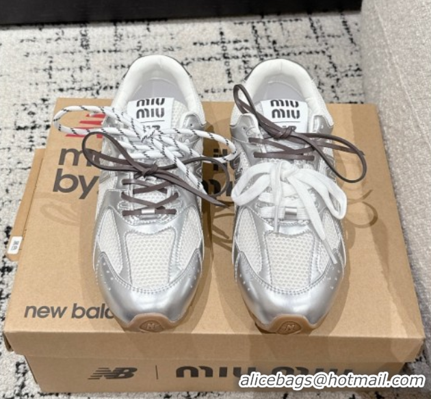 Unique Style New Balance x Miu Miu 530 Sneakers in Leather and Mesh Silver 50603141