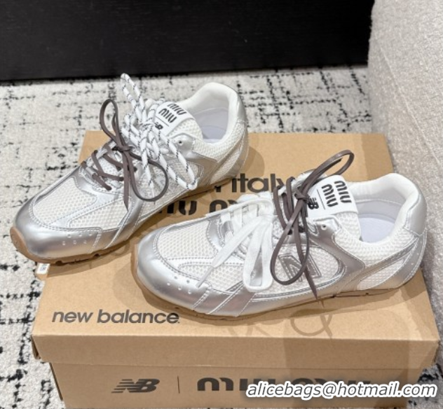 Unique Style New Balance x Miu Miu 530 Sneakers in Leather and Mesh Silver 50603141