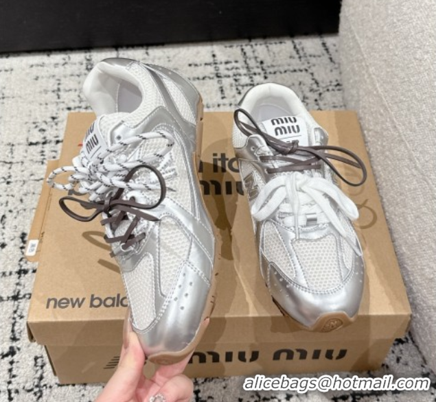Unique Style New Balance x Miu Miu 530 Sneakers in Leather and Mesh Silver 50603141
