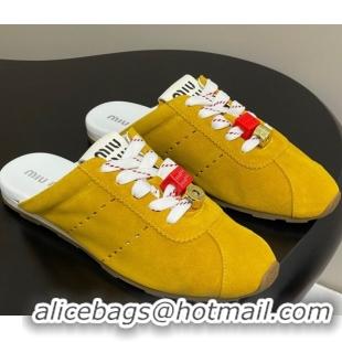 Best Price Miu Miu Plumet Suede Flat Sneaker Mules with Charm Yellow 0603147