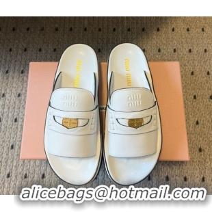 Purchase Miu Miu Nappa Leather Coin Flat Slides Sandal White 2025 MIU060304 0603148