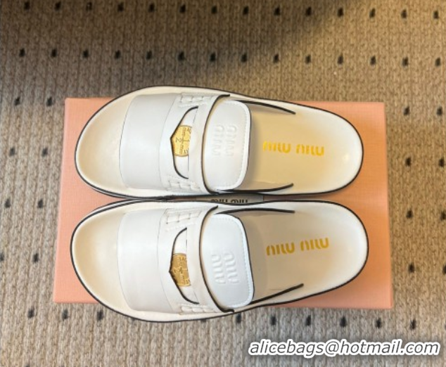 Purchase Miu Miu Nappa Leather Coin Flat Slides Sandal White 2025 MIU060304 0603148