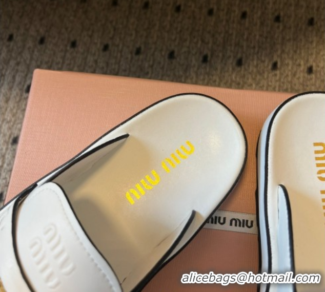 Purchase Miu Miu Nappa Leather Coin Flat Slides Sandal White 2025 MIU060304 0603148