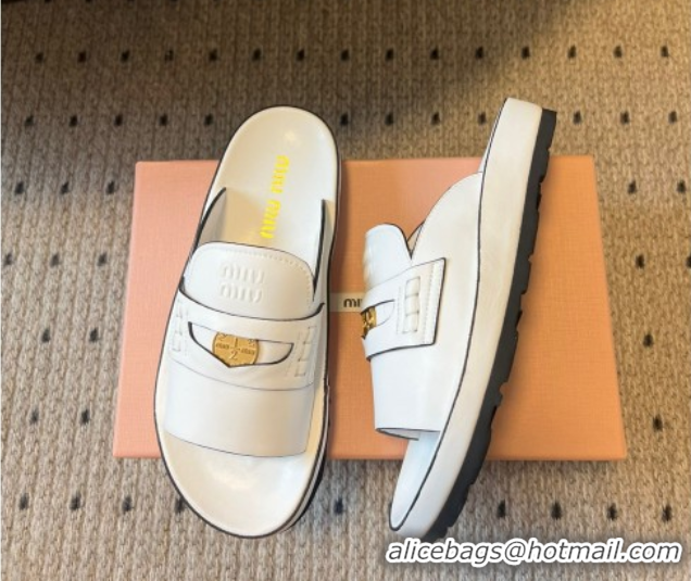 Purchase Miu Miu Nappa Leather Coin Flat Slides Sandal White 2025 MIU060304 0603148