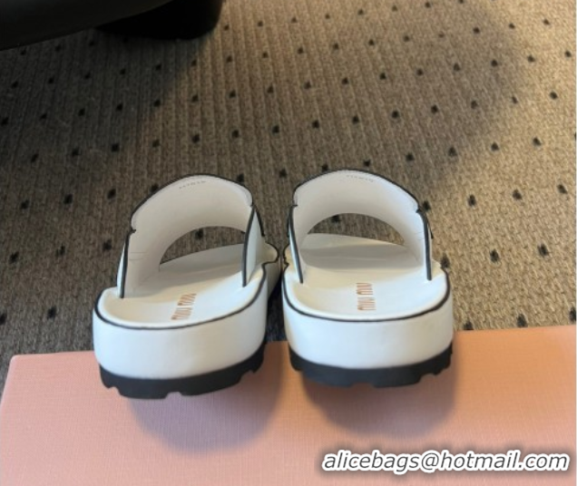 Purchase Miu Miu Nappa Leather Coin Flat Slides Sandal White 2025 MIU060304 0603148
