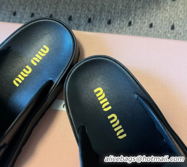 Perfect Miu Miu Nappa Leather Coin Flat Slides Sandal Black 2025 MIU060304 0603149