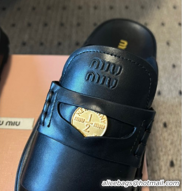 Perfect Miu Miu Nappa Leather Coin Flat Slides Sandal Black 2025 MIU060304 0603149