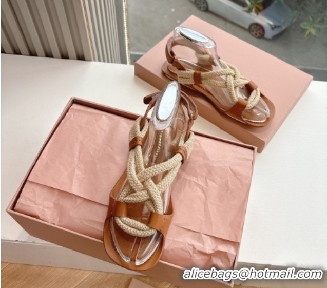 Best Grade Miu Miu Flat Cord Sandals Brown 2025 5X415E 0603150