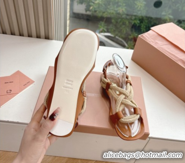 Best Grade Miu Miu Flat Cord Sandals Brown 2025 5X415E 0603150